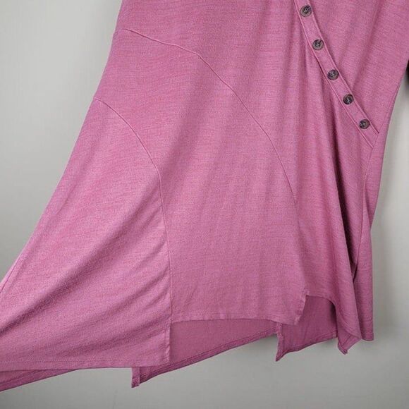 Soft Surroundings Size L Tamara Long Sleeve Asymmetrical Tunic Top Button Pink - Picture 4 of 12